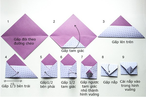 Hướng dẫn làm phong bì Origami vuông
